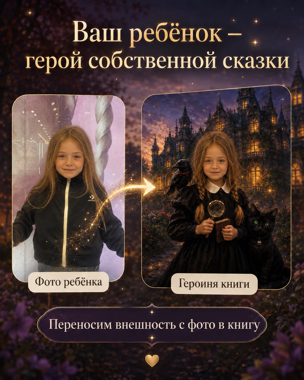 Полный постер: фото вымышленного ребёнка превращается в героиню книги